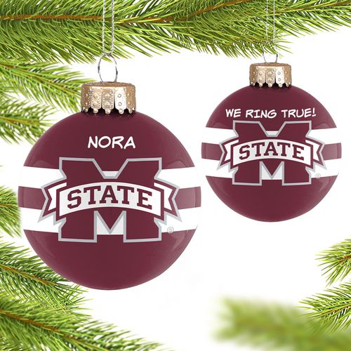 Mississippi State Glass Holiday Ornament