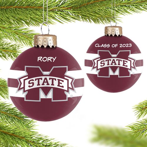 Personalized Mississippi State Glass School Holiday Ornament