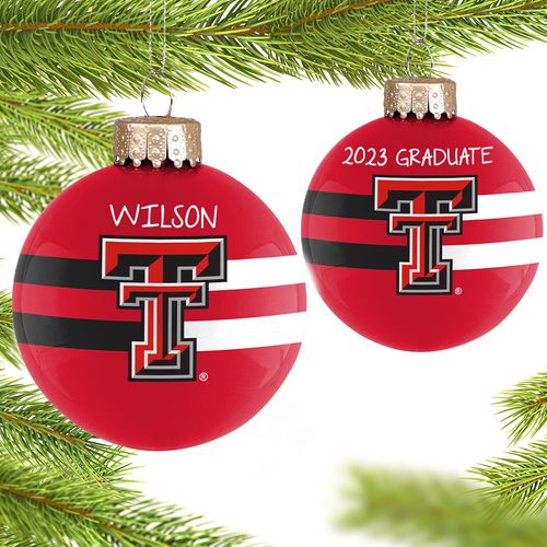 Personalized Texas Tech Glass School Holiday Ornament