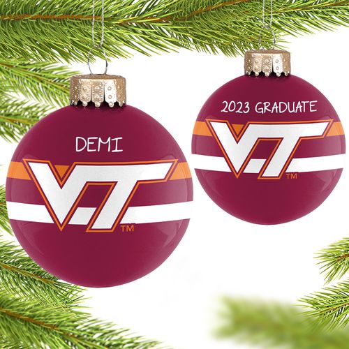 Personalized Virginia Tech Glass School Holiday Ornament