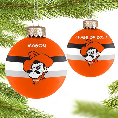 Personalized Oklahoma State Glass School Holiday Ornament