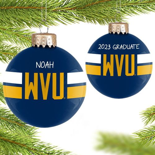 Personalized West Virginia University Glass School Holiday Ornament