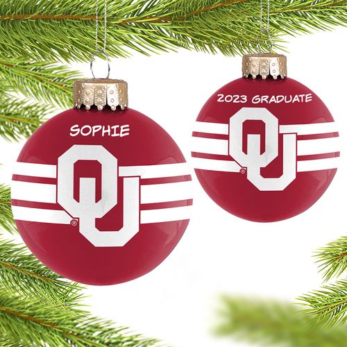 Personalized University of Oklahoma Glass School Holiday Ornament