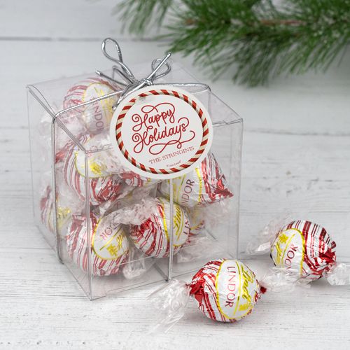 Personalized Christmas Lindor Truffles by Lindt Cube Gift - Happy Holiday Swirls