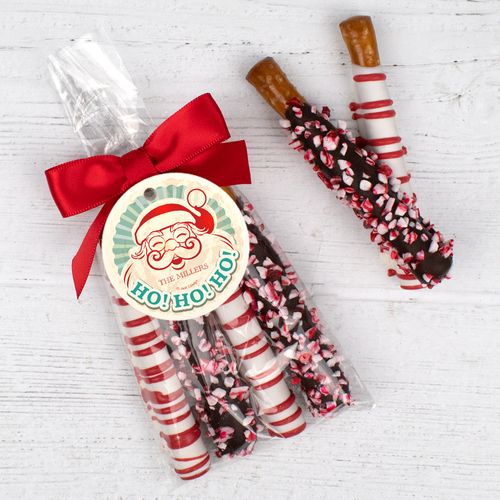 Personalized Ho Ho Ho Santa Peppermint Pretzel Rods (4 pcs)