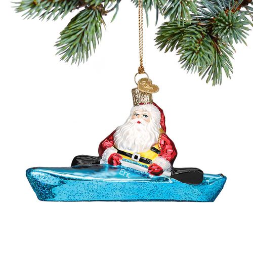 Santa In Kayak Holiday Ornament