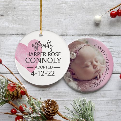 Pink Official Ours Adoption Photo Holiday Ornament