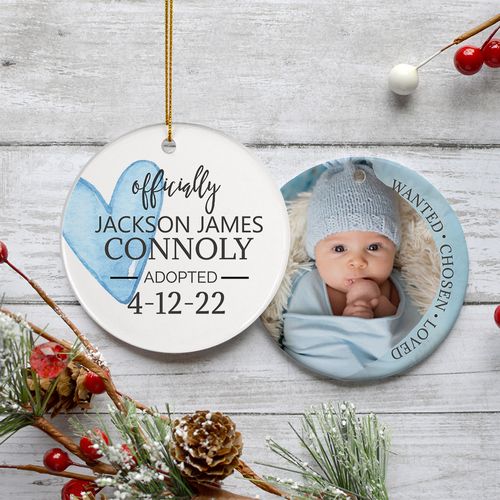 Blue Official Ours Adoption Photo Holiday Ornament