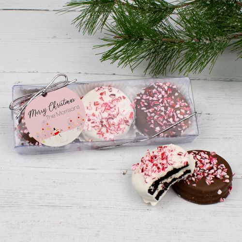 Personalized Christmas Peppermint Chocolate Covered Oreos in Box with Gift Tag - Christmas Blush