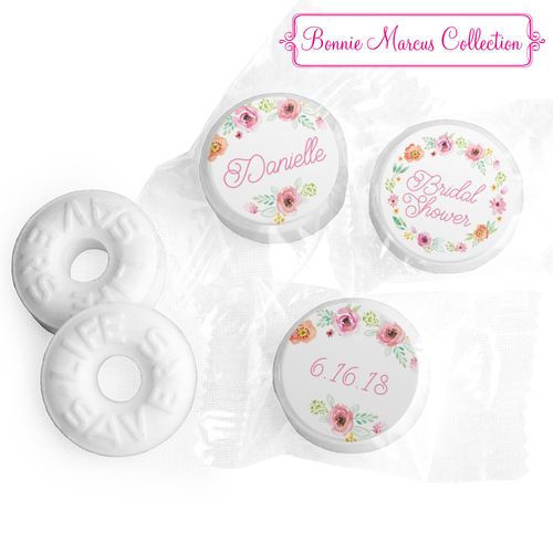 Personalized Life Savers Mints - Bonnie Marcus Wedding Water Color White Blossoms