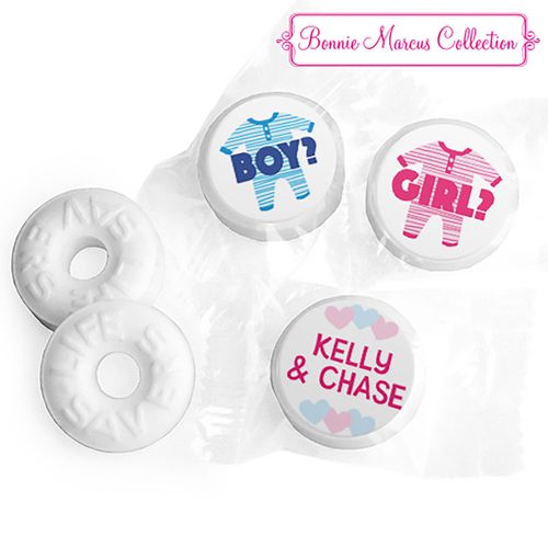Personalized Bonnie Marcus Onesies Gender Reveal Life Savers Mints