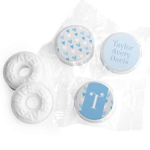 Bonnie Marcus Collection Personalized LIFE SAVERS Mints Blue Hearts Boy Birth Announcement