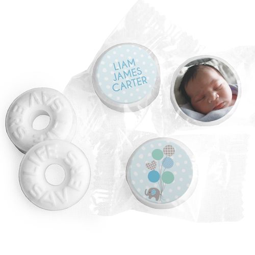 Bonnie Marcus Collection Personalized LIFE SAVERS Mints Baby Elephants Boy Birth Announcement