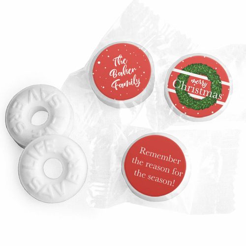 Personalized Christmas Snowy Wreath Life Savers Mints