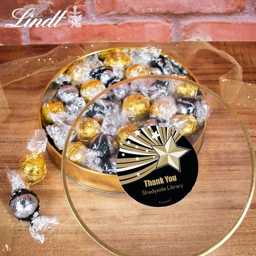 Personalized Thank You - Stars Gifts Large Plastic Tin with Lindt Truffles (20pcs)
