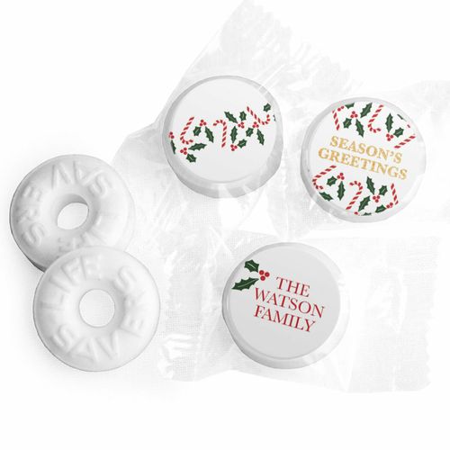 Personalized Christmas Candy Cane Poinsettia Life Savers Mints