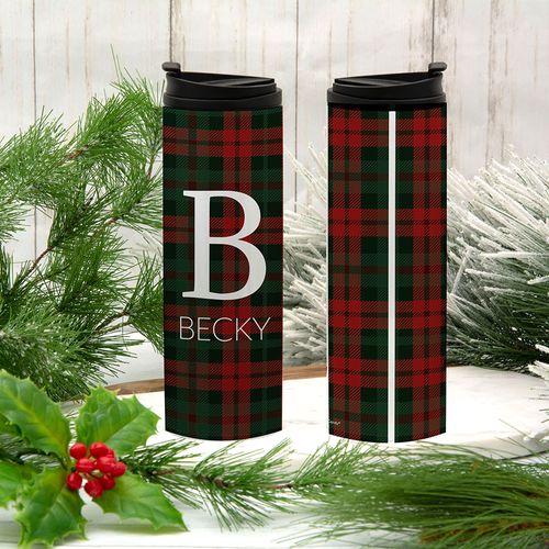 Personalized Red Plaid Monogram Stainless Steel Thermal Tumbler (16oz)
