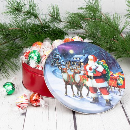 Santa with Reindeer Christmas Gift Tin Lindt Truffles (35pcs)