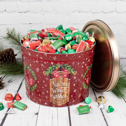Personalized Warm Wishes Mill 12 lb Happy Holidays Hershey's Mix Tin