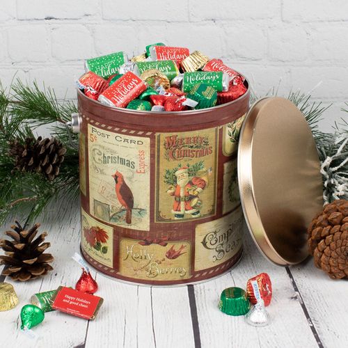 Personalized Vintage Santa Postcard Hershey's Chocolate Mix 3.7 lb Tin