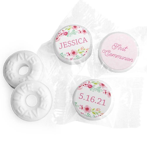 Personalized Life Savers Mints - Girl First Communion Floral Arrangement