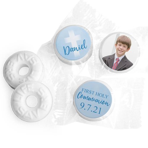 Personalized Life Savers Mints - Boy First Communion Faded Cross