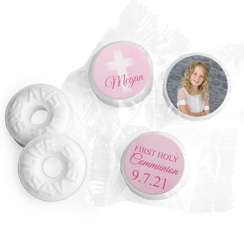 Personalized Life Savers Mints - Girl First Communion Faded Cross