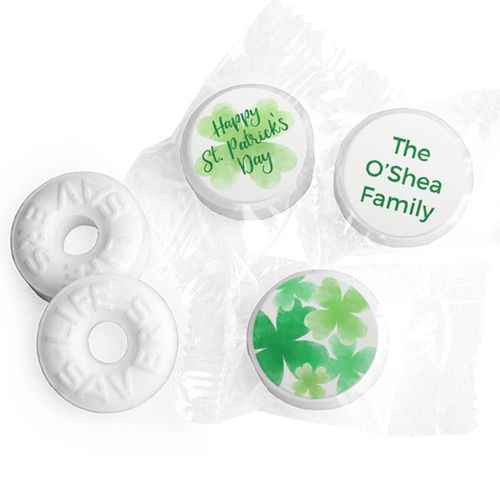 Personalized St. Patrick's Day Watercolor Clovers Life Savers Mints