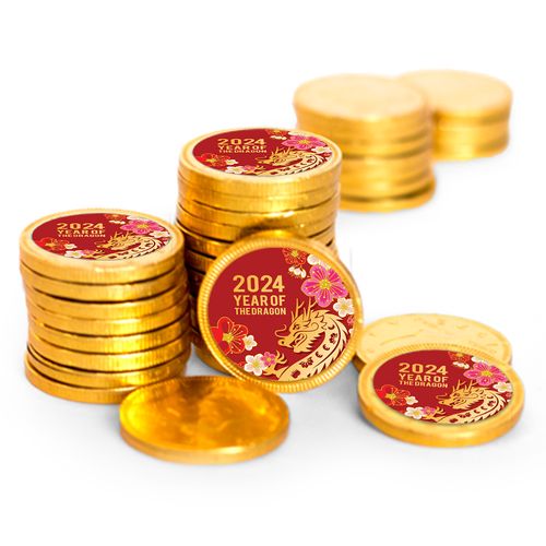 Chinese New Year Plum Blossoms Chocolate Coins with Stickers (84 Pack)