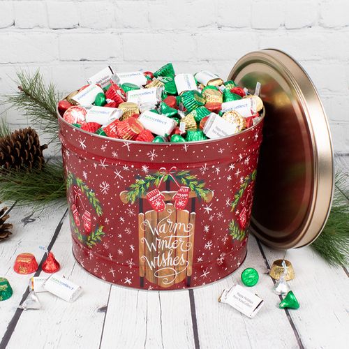 Add Your Logo Warm Wishes 8 lb Hershey's Holiday Mix Tin