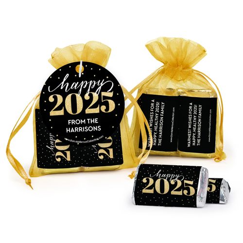 Personalized New Year's Eve Royal Glitz Hershey's Miniatures in Organza Bags with Gift Tag