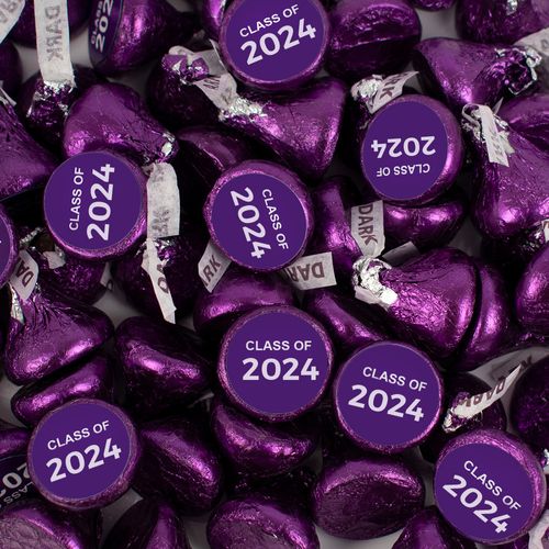 Purple Graduation Class of Dark Chocolate Hershey's Kisses Candy - Assembled 100 Pack