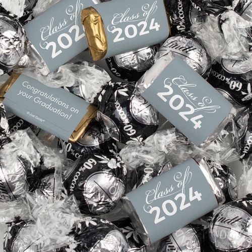 Silver Graduation Chocolate Mix - Hershey's Miniatures and Lindor Truffles - 77 Pieces