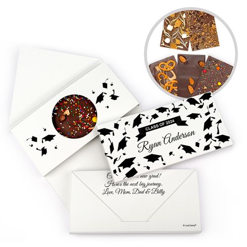 Personalized Tossed Caps Graduation Gourmet Infused Belgian Chocolate Bars (3.5oz)