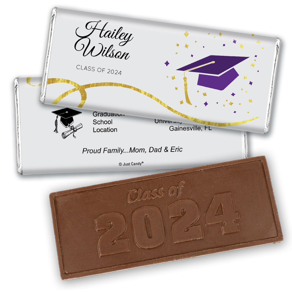 Graduation Personalized Embossed Chocolate Bar Cap And Confetti 4408