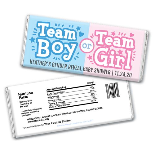 Personalized Bonnie Marcus Boy or Girl Gender Reveal Chocolate Bar & Wrapper