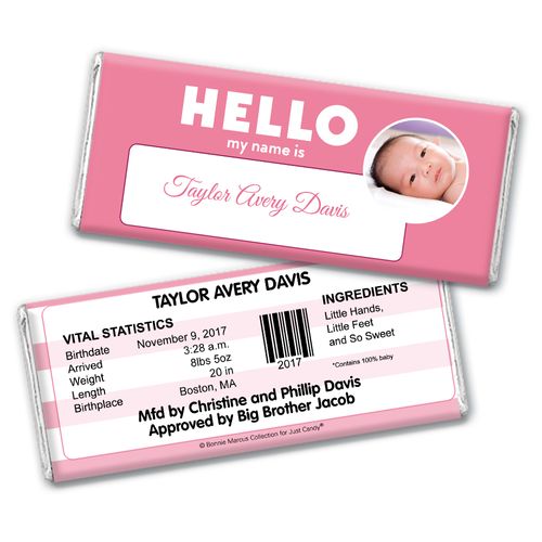 Bonnie Marcus Collection Personalized Chocolate Bar Name Tag Girl Birth Announcement