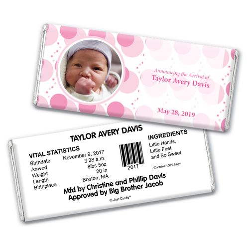 Baby Girl Announcement Personalized Chocolate Bar Monogram Polka Dot Photo