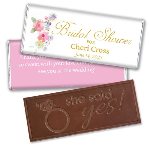 Personalized Pink Blossoming Bridal Shower Favor Embossed Chocolate Bar