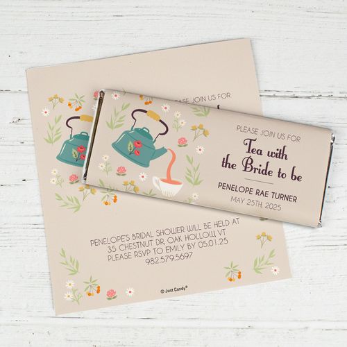 Tea With Bride To Be Floral Personalized Chocolate Bar Wrappers