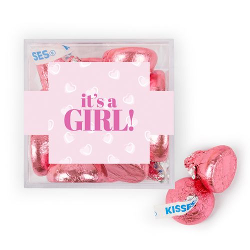 Personalized It's A Girl! JUST CANDY® favor cube with Hershey's Kisses