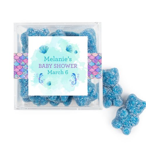 Personalized Baby Shower Mermaid Favor Cube with Gummy Bears