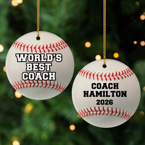 Personalized World's Best Baseball Coach Holiday Ornament