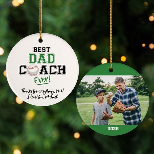 Personalized Best Dad Coach Ever Holiday Ornament