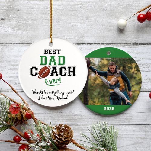 Personalized Best Dad Coach Football Holiday Ornament
