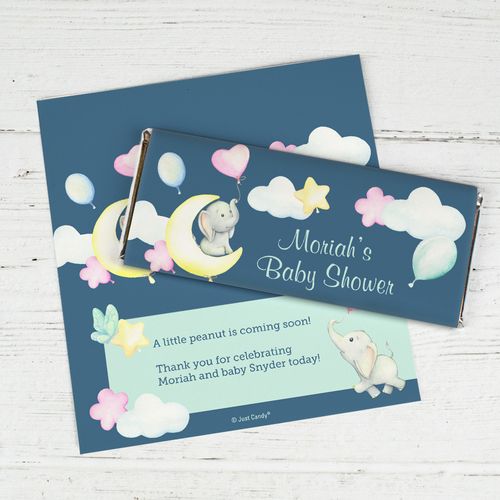 Personalized Elephant Moon Baby Shower Chocolate Bar Wrappers Only