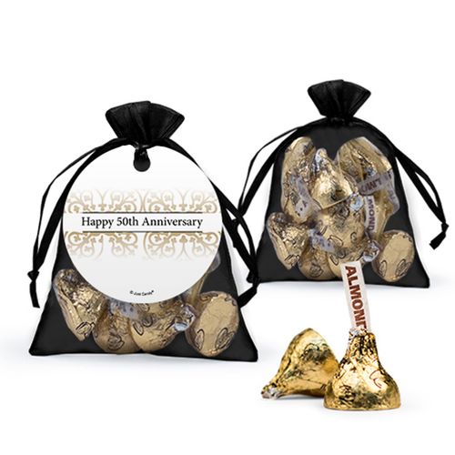 Personalized 50th Anniversary Favor Assembled Organza Bag Filled with Hershey's Kisses