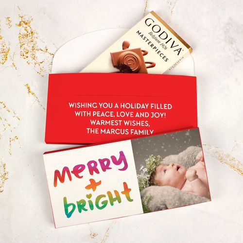 Deluxe Personalized Bonnie Marcus Very Merry Photo Christmas Godiva Chocolate Bar in Gift Box