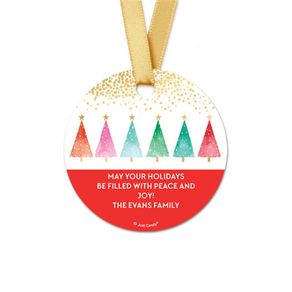 Personalized Christmas Shimmering Pines Round Favor Gift Tags (20 Pack)