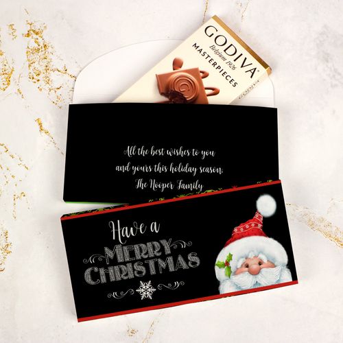Deluxe Personalized Chalkboard Santa Christmas Godiva Chocolate Bar in Gift Box